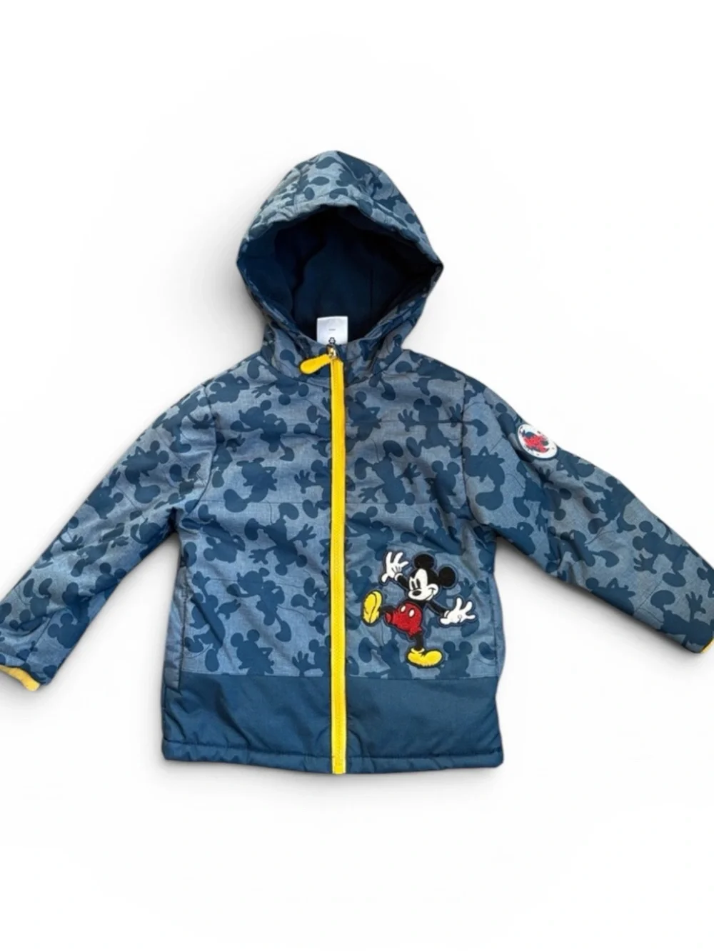 Disney Mickey Mouse Hooded Jacket Boy Size 3 Blue Fleece Lined Coat